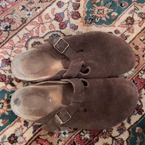 Brown Suede Birkenstock Boston Clogs